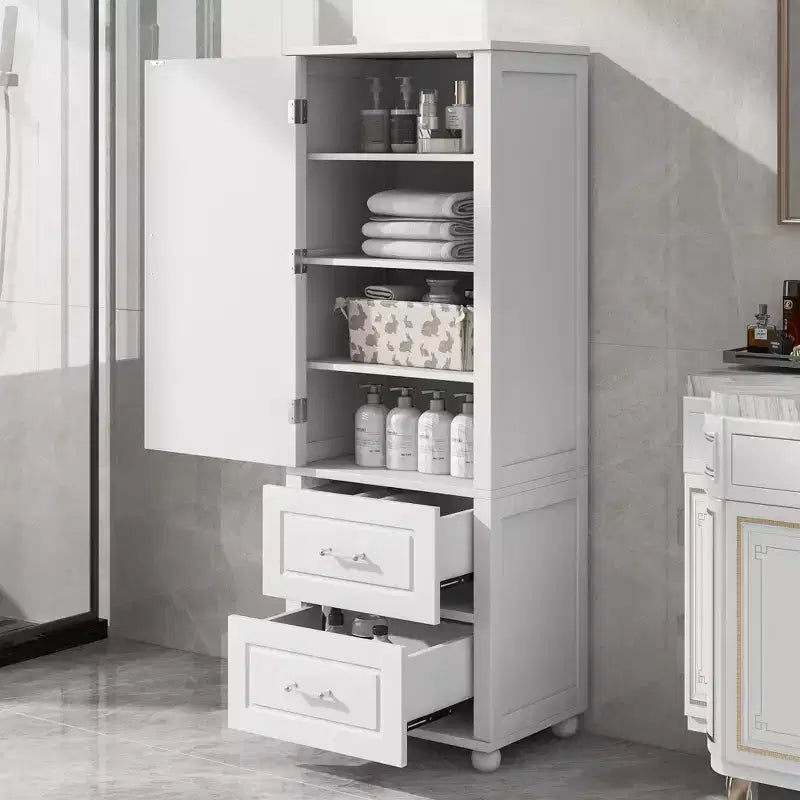 Mobile contenitore da bagno, mobile contenitore indipendente con due cassetti e ripiano regolabile