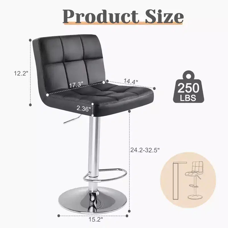Set di 4 sgabelli da bar girevoli regolabili: sgabelli in pelle PU ad altezza da bancone con schienale quadrato e seduta imbottita (cucina/bar moderno)