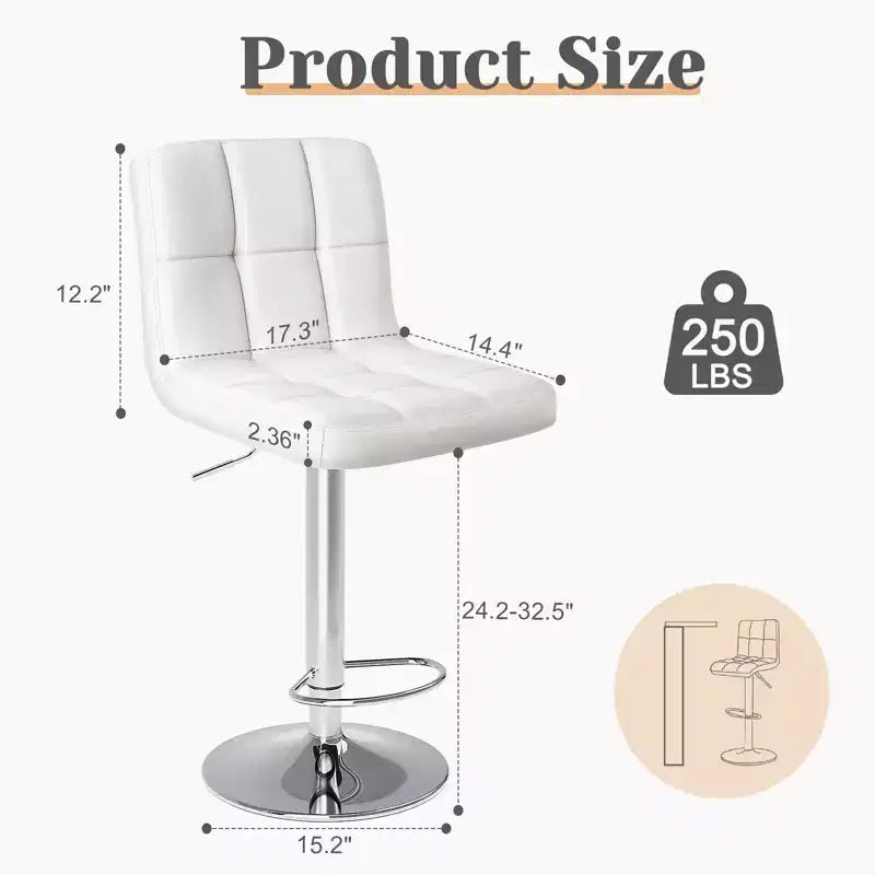 Set di 4 sgabelli da bar girevoli regolabili: sgabelli in pelle PU ad altezza da bancone con schienale quadrato e seduta imbottita (cucina/bar moderno)