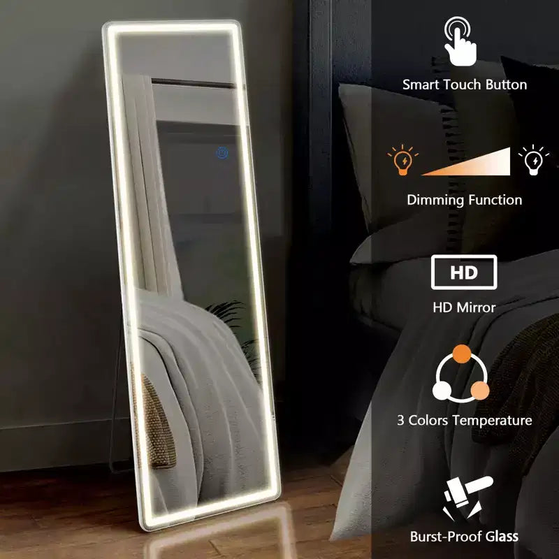 Specchio illuminato da terra con luce LED a 3 colori, staffa inclusa