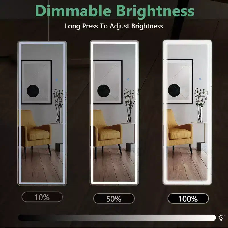 Specchio illuminato da terra con luce LED a 3 colori, staffa inclusa