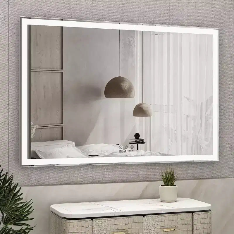 Specchio da bagno LED oversize 60x40: da parete, 3 modalità di colore, cornice in alluminio, grande