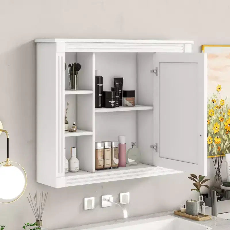 Almacenamiento de baño montado en la pared de 35x28 - gabinete con espejo y estantes abiertos