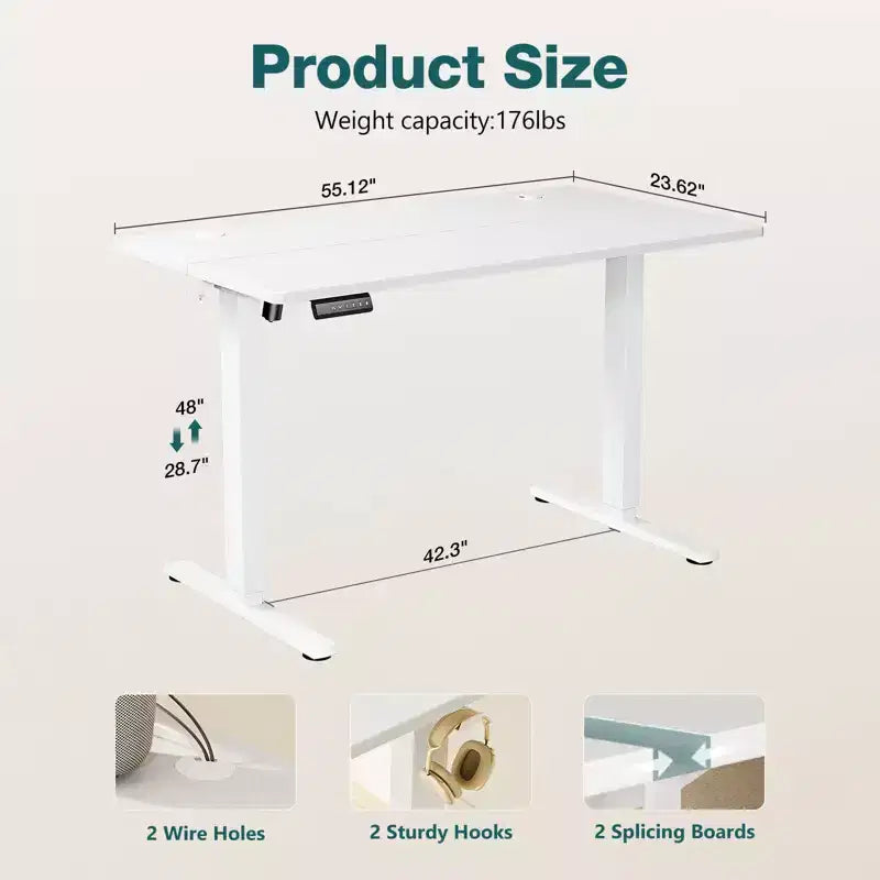 Mesa ergonómica de altura ajustable con soporte metálico en forma de T, estaciones de trabajo modernas para computadora