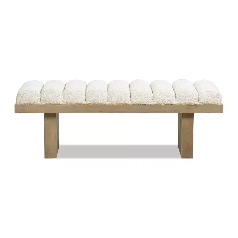 Panca imbottita moderna d'accento, bouclé bianco avorio