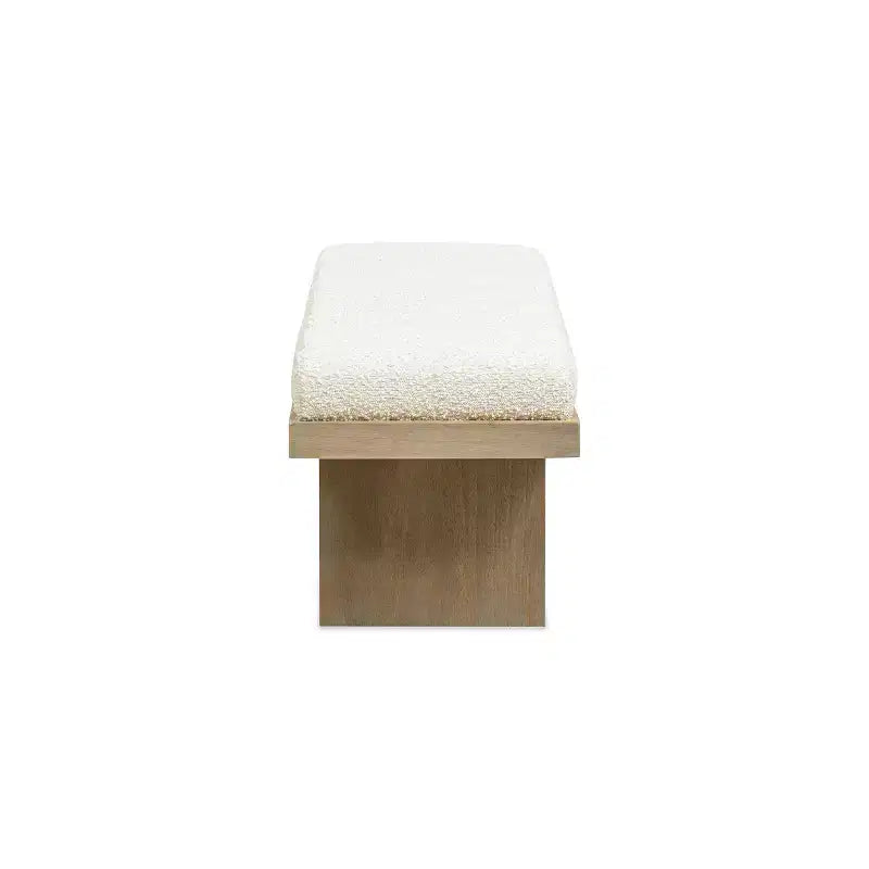 Panca imbottita moderna d'accento, bouclé bianco avorio