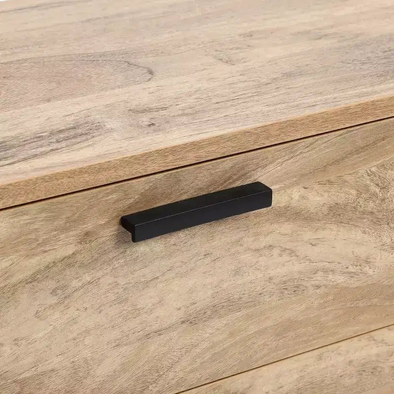 Credenza buffet con contenitore, mobile consolle decorativo in legno lavorato effetto rovere naturale largo 59'' con 2 ante e 3 cassetti