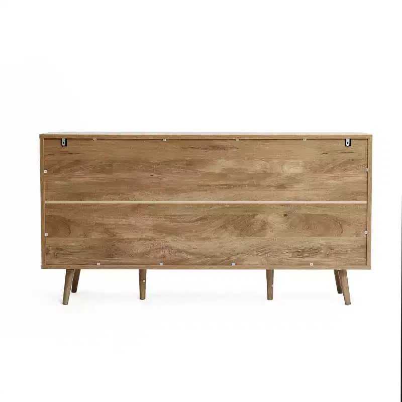 Credenza buffet con contenitore, mobile consolle decorativo in legno lavorato effetto rovere naturale largo 59'' con 2 ante e 3 cassetti