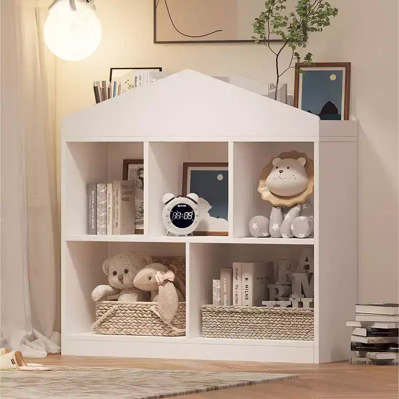 Organizer per giocattoli per bambini con 5 vani - libreria in legno bianco per sala giochi, cameretta e camera dei bambini