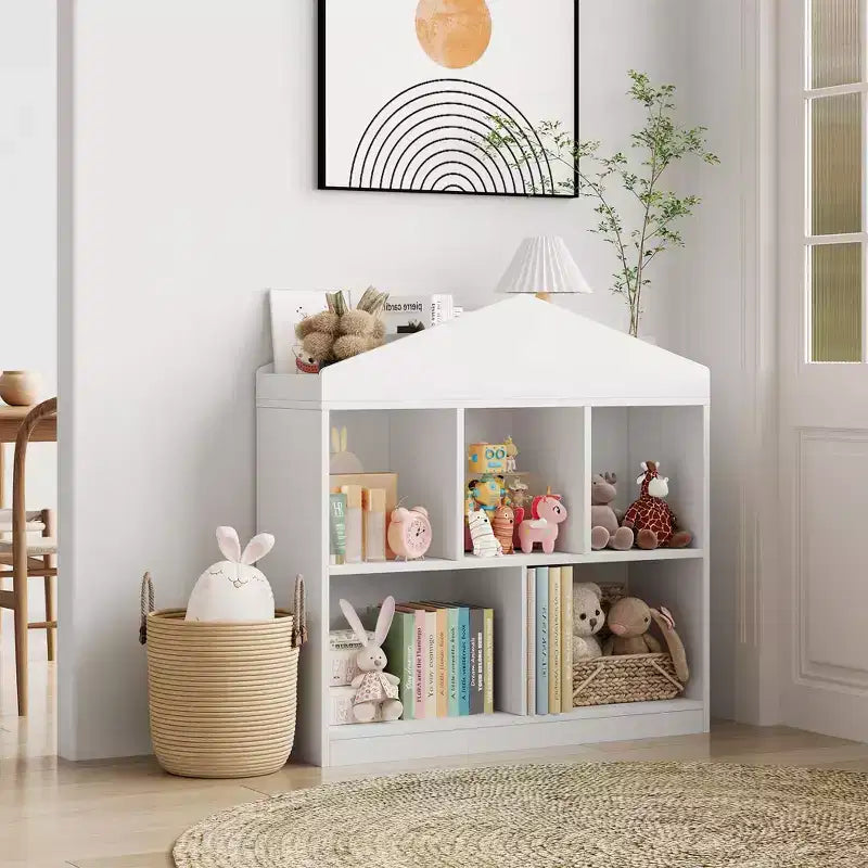 Organizer per giocattoli per bambini con 5 vani - libreria in legno bianco per sala giochi, cameretta e camera dei bambini