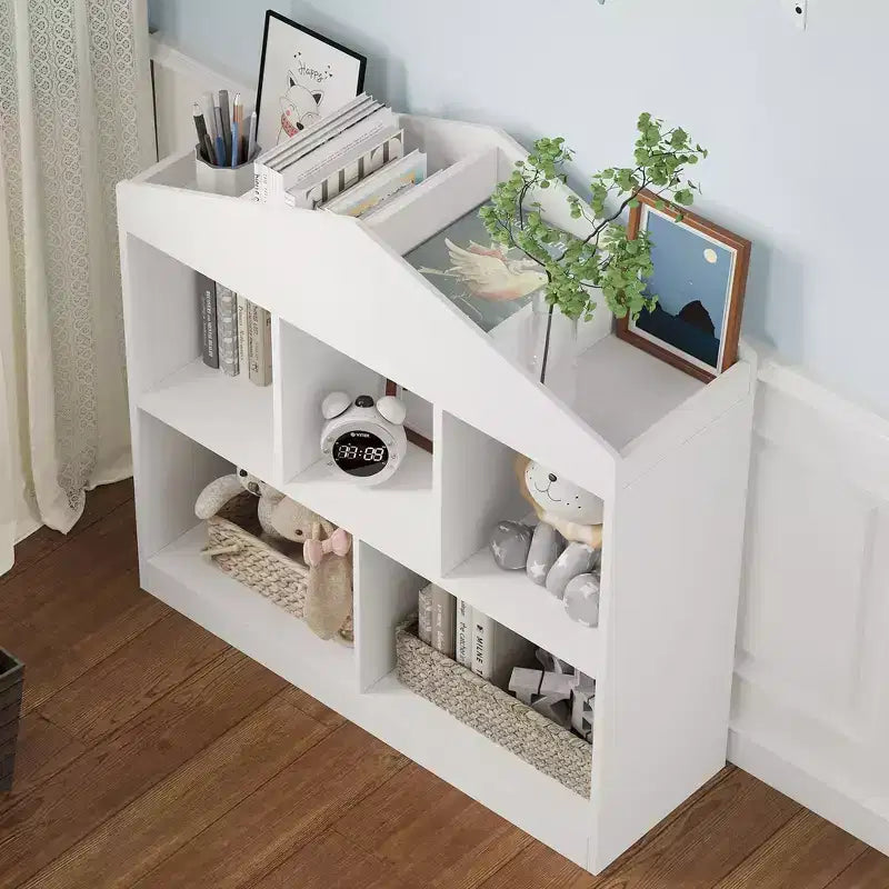 Organizer per giocattoli per bambini con 5 vani - libreria in legno bianco per sala giochi, cameretta e camera dei bambini