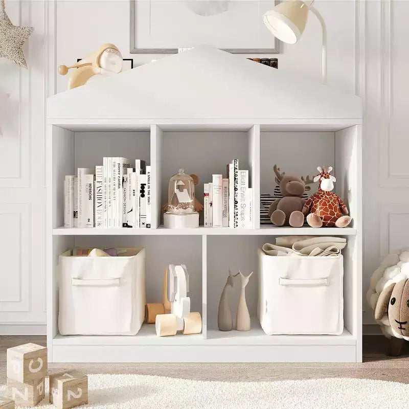 Organizer per giocattoli per bambini con 5 vani - libreria in legno bianco per sala giochi, cameretta e camera dei bambini