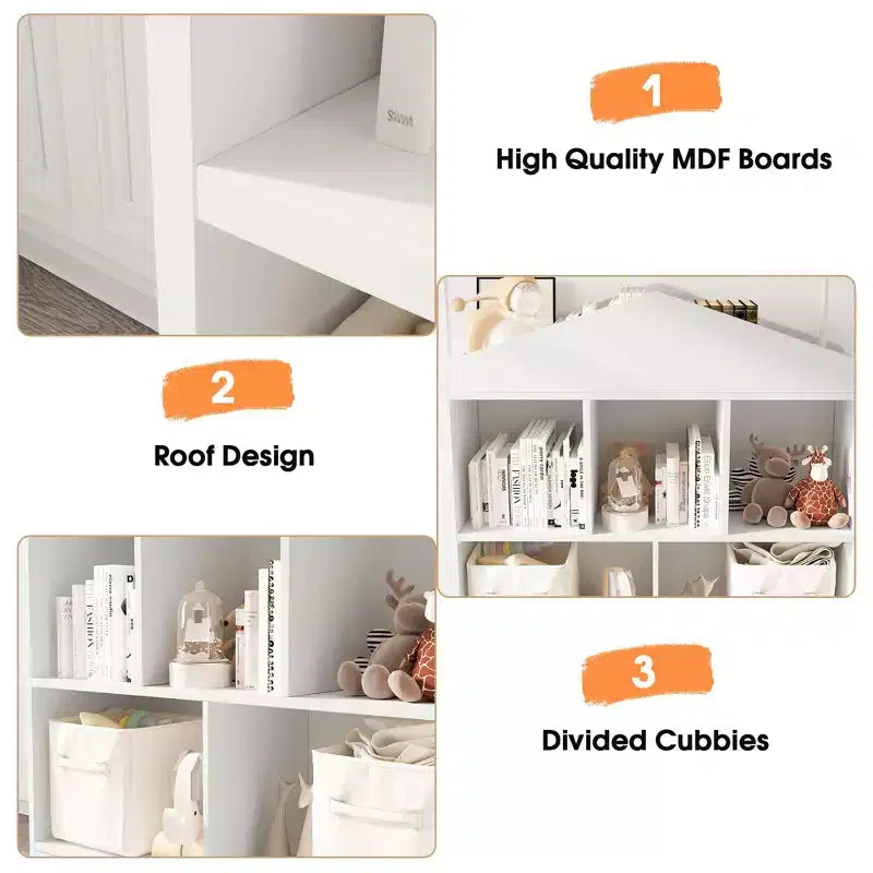 Organizer per giocattoli per bambini con 5 vani - libreria in legno bianco per sala giochi, cameretta e camera dei bambini