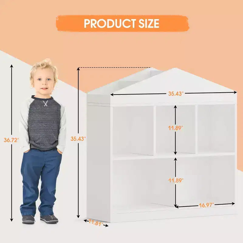 Organizer per giocattoli per bambini con 5 vani - libreria in legno bianco per sala giochi, cameretta e camera dei bambini