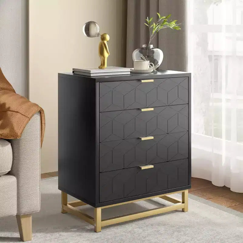 Gabinete de almacenamiento con cajones, cómoda para dormitorio, organizador de 53.5 con tiradores y patas metálicas