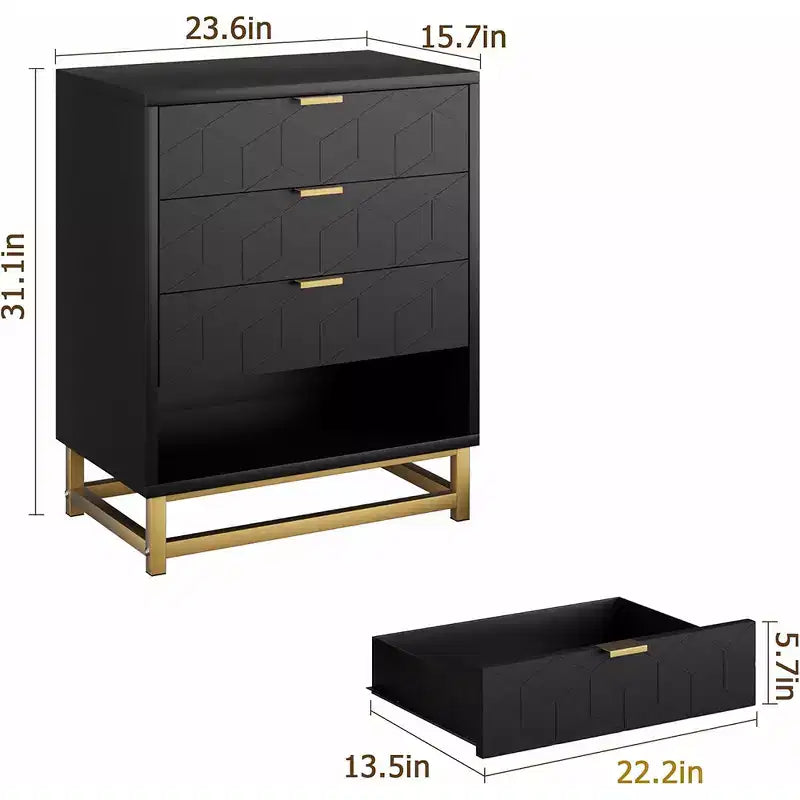 Gabinete de almacenamiento con cajones, cómoda para dormitorio, organizador de 53.5 con tiradores y patas metálicas