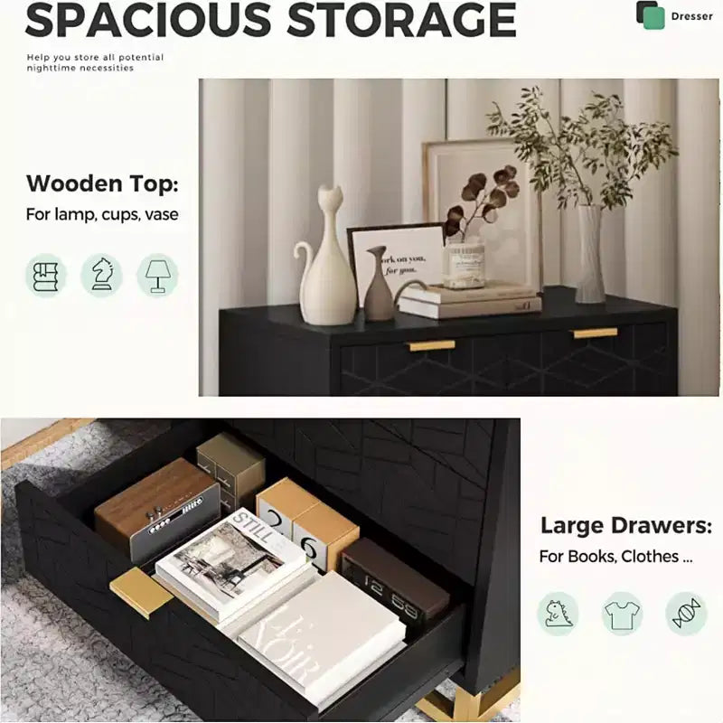 Gabinete de almacenamiento con cajones, cómoda para dormitorio, organizador de 53.5 con tiradores y patas metálicas