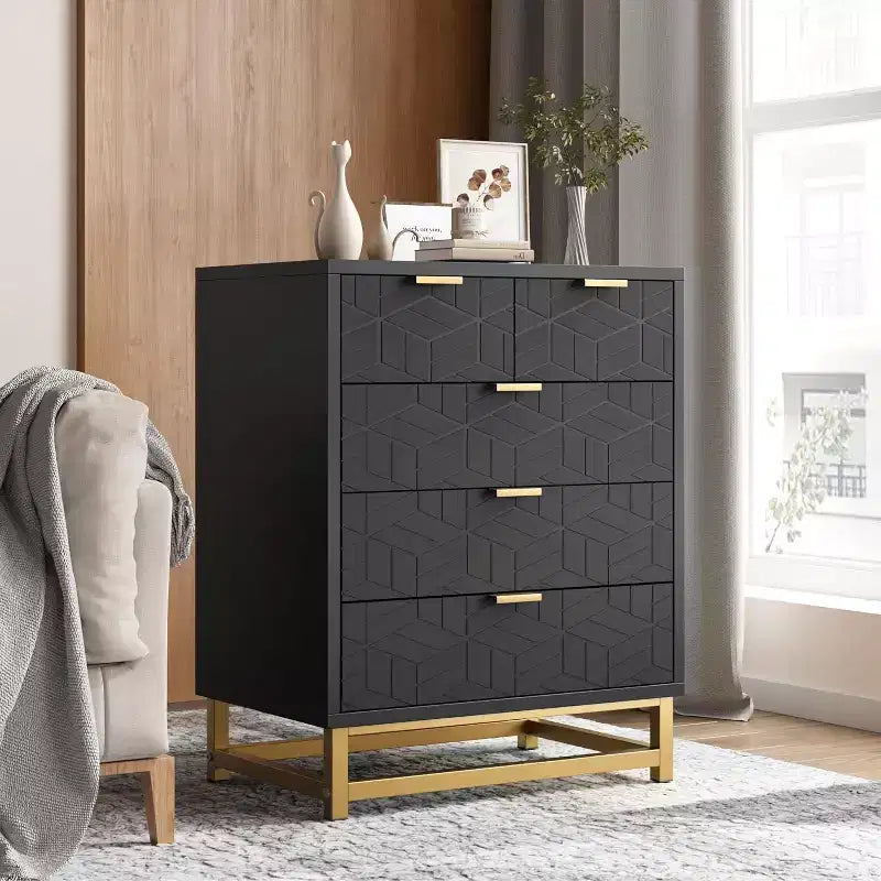 Gabinete de almacenamiento con cajones, cómoda para dormitorio, organizador de 53.5 con tiradores y patas metálicas