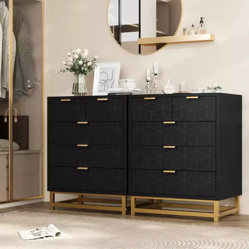 Gabinete de almacenamiento con cajones, cómoda para dormitorio, organizador de 53.5 con tiradores y patas metálicas