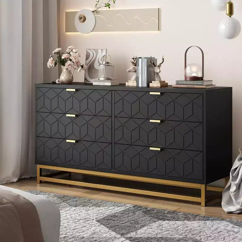Gabinete de almacenamiento con cajones, cómoda para dormitorio, organizador de 53.5 con tiradores y patas metálicas
