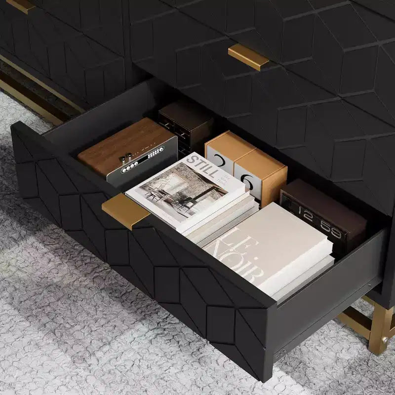 Gabinete de almacenamiento con cajones, cómoda para dormitorio, organizador de 53.5 con tiradores y patas metálicas
