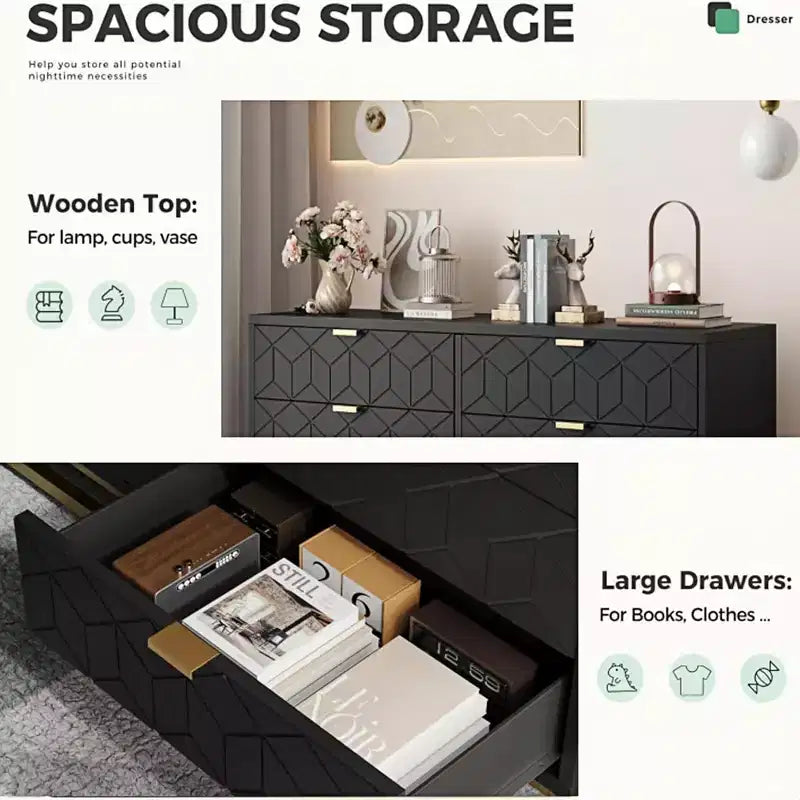 Gabinete de almacenamiento con cajones, cómoda para dormitorio, organizador de 53.5 con tiradores y patas metálicas