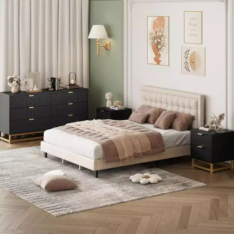 Gabinete de almacenamiento con cajones, cómoda para dormitorio, organizador de 53.5 con tiradores y patas metálicas