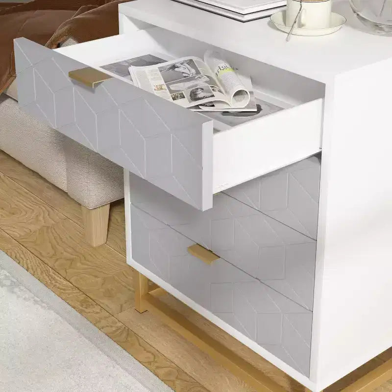 Gabinete de almacenamiento con cajones, cómoda para dormitorio, organizador de 53.5 con tiradores y patas metálicas