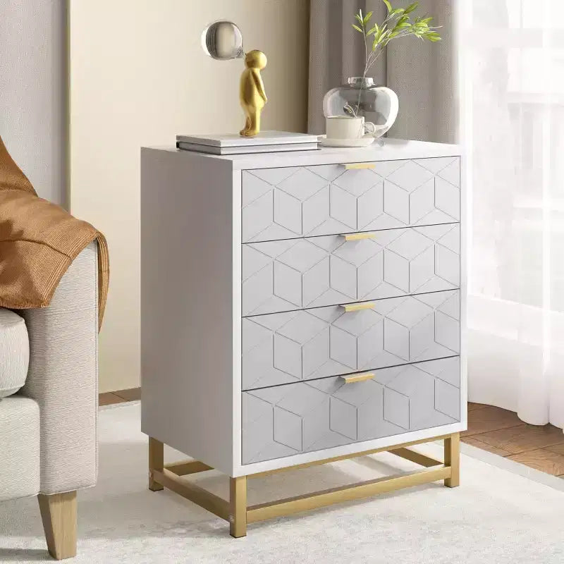 Gabinete de almacenamiento con cajones, cómoda para dormitorio, organizador de 53.5 con tiradores y patas metálicas