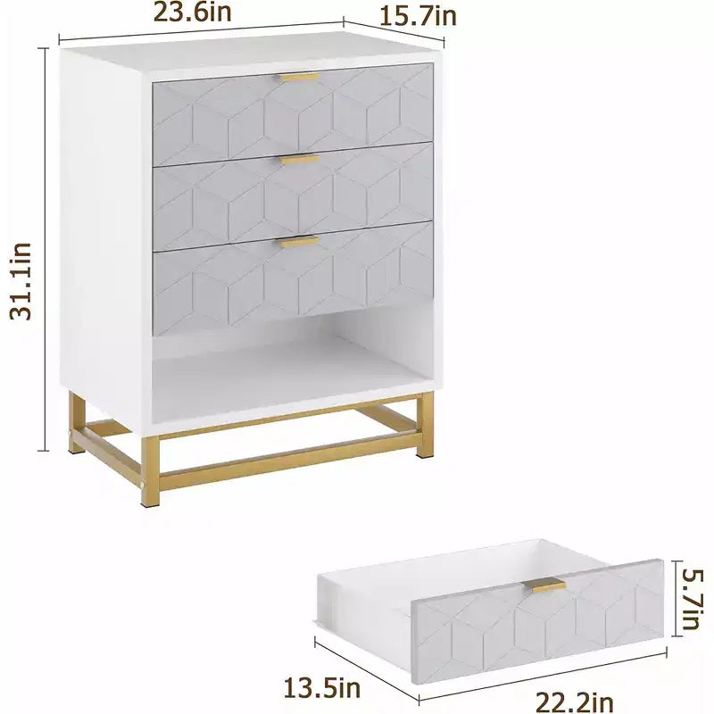 Gabinete de almacenamiento con cajones, cómoda para dormitorio, organizador de 53.5 con tiradores y patas metálicas