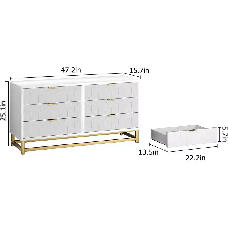Gabinete de almacenamiento con cajones, cómoda para dormitorio, organizador de 53.5 con tiradores y patas metálicas