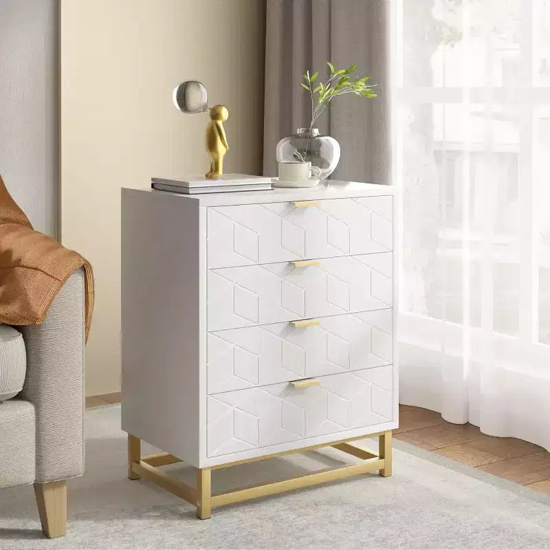 Gabinete de almacenamiento con cajones, cómoda para dormitorio, organizador de 53.5 con tiradores y patas metálicas