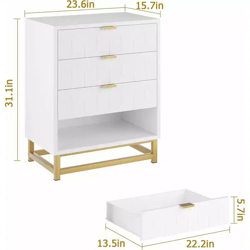 Gabinete de almacenamiento con cajones, cómoda para dormitorio, organizador de 53.5 con tiradores y patas metálicas