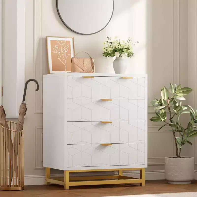 Gabinete de almacenamiento con cajones, cómoda para dormitorio, organizador de 53.5 con tiradores y patas metálicas