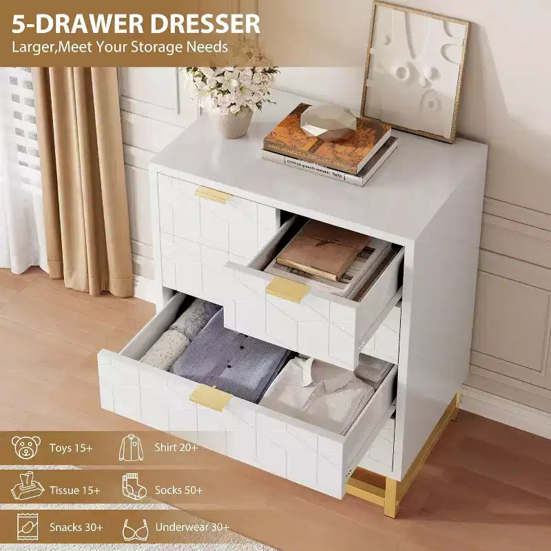 Gabinete de almacenamiento con cajones, cómoda para dormitorio, organizador de 53.5 con tiradores y patas metálicas