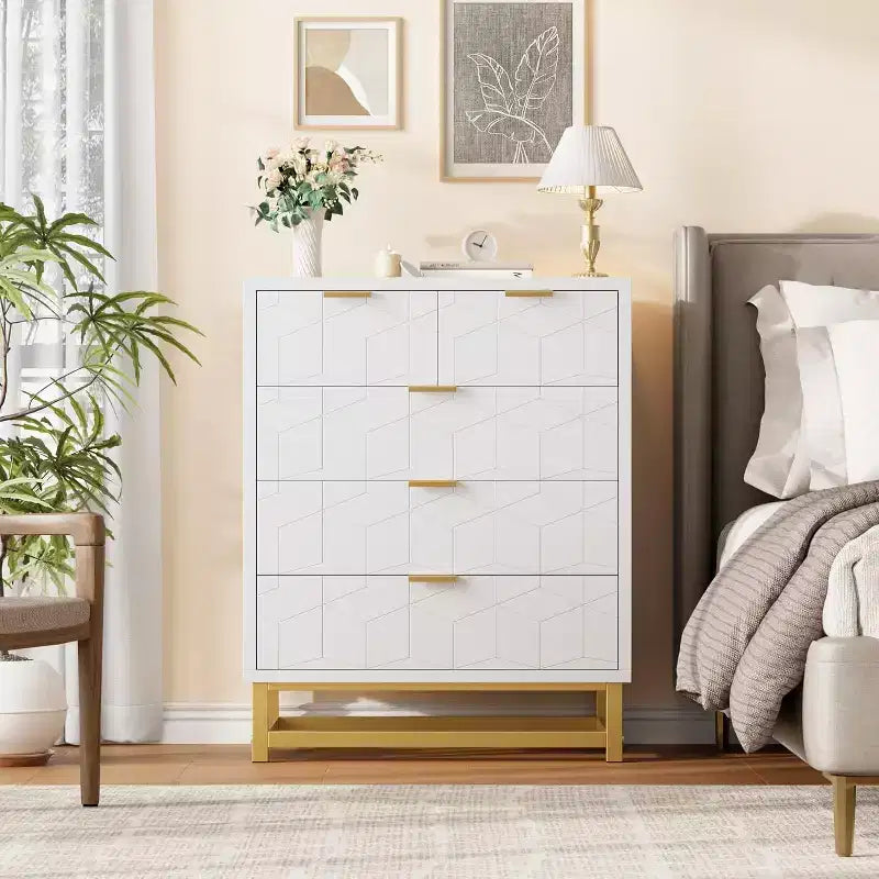 Gabinete de almacenamiento con cajones, cómoda para dormitorio, organizador de 53.5 con tiradores y patas metálicas