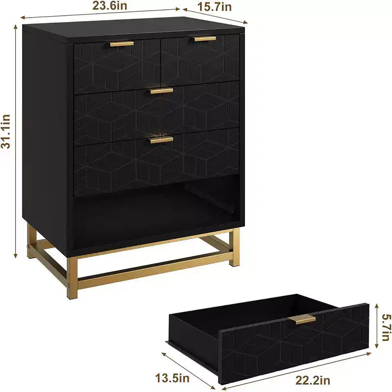 Gabinete de almacenamiento con cajones, cómoda para dormitorio, organizador de 53.5 con tiradores y patas metálicas