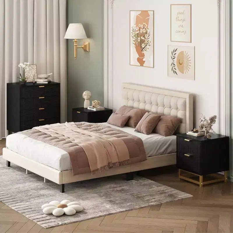 Gabinete de almacenamiento con cajones, cómoda para dormitorio, organizador de 53.5 con tiradores y patas metálicas