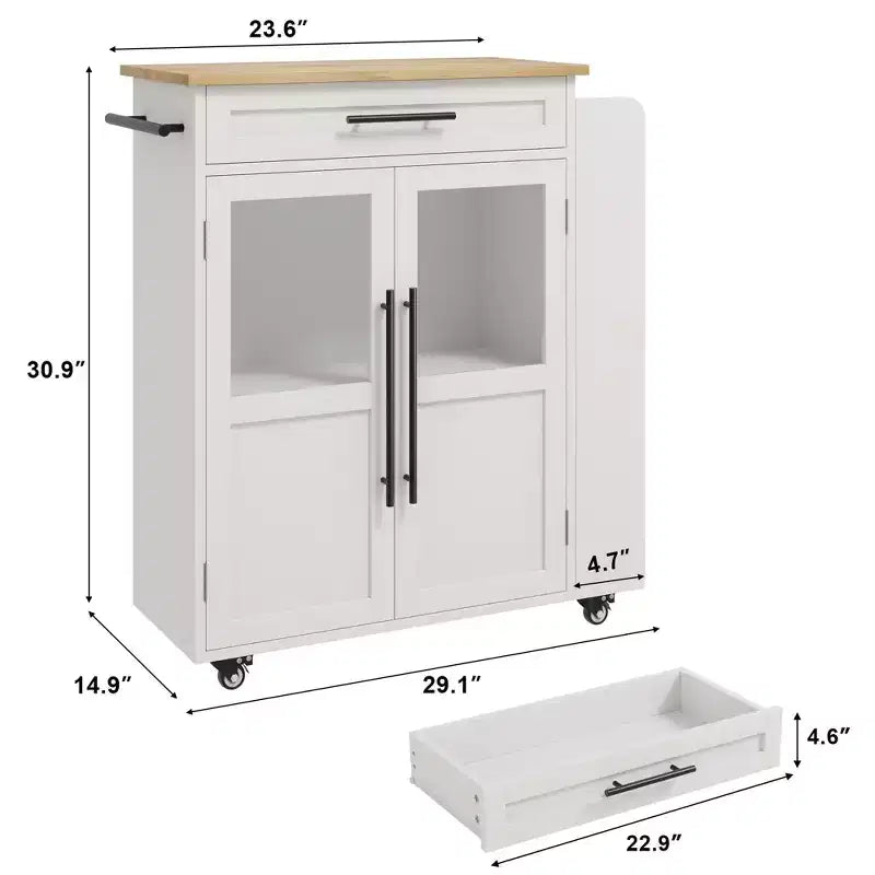 Isola da cucina in legno con rotelle e cassetto, carrello da cucina con armadietto contenitore su ruote, isola trolley con piano in legno più spesso e 3 portaspezie