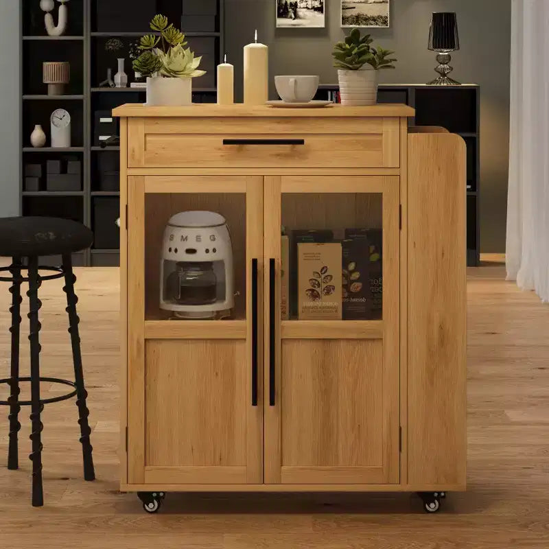 Isola da cucina in legno con rotelle e cassetto, carrello da cucina con armadietto contenitore su ruote, isola trolley con piano in legno più spesso e 3 portaspezie