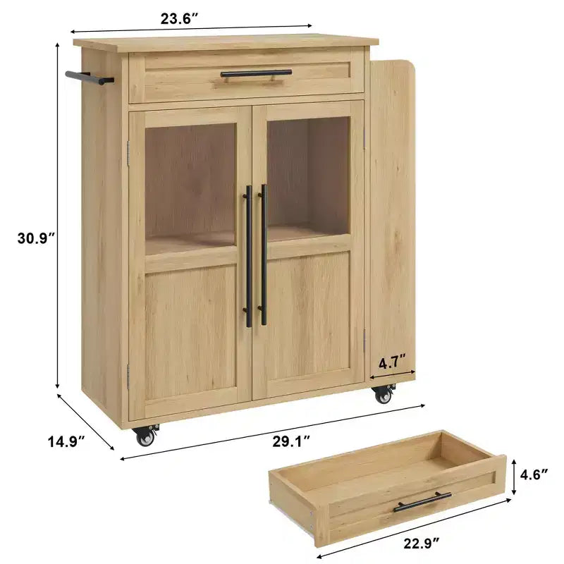 Isola da cucina in legno con rotelle e cassetto, carrello da cucina con armadietto contenitore su ruote, isola trolley con piano in legno più spesso e 3 portaspezie