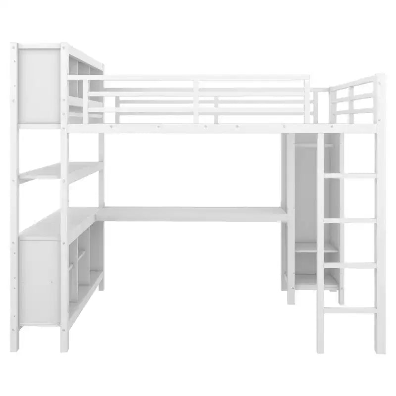 Letto a soppalco Full/Queen con armadio e scrivania a L, letto a castello in metallo resistente con contenitore, letto a soppalco alto per ragazzi e adulti