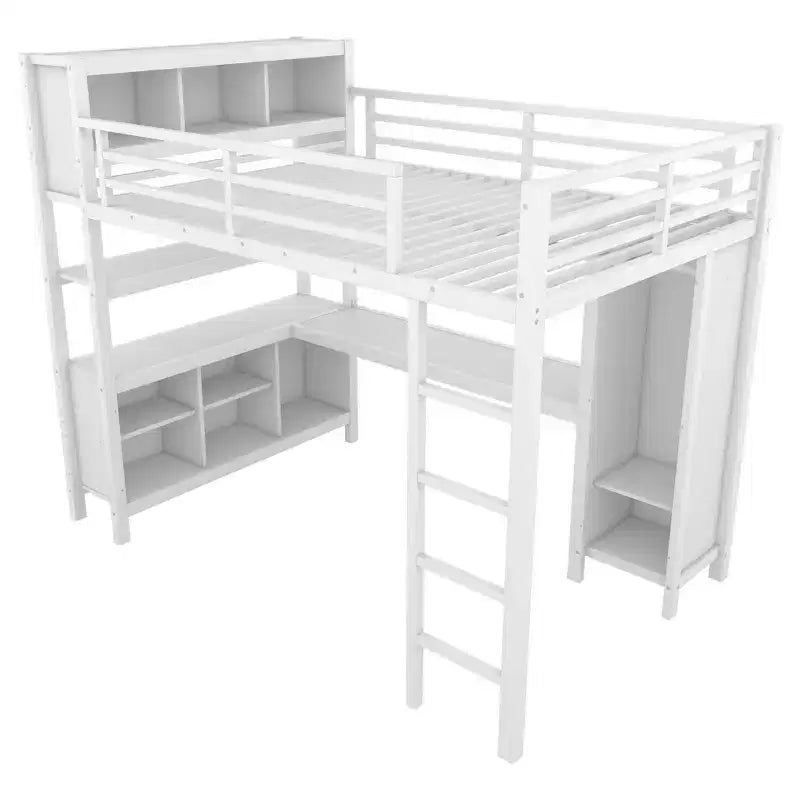 Letto a soppalco Full/Queen con armadio e scrivania a L, letto a castello in metallo resistente con contenitore, letto a soppalco alto per ragazzi e adulti