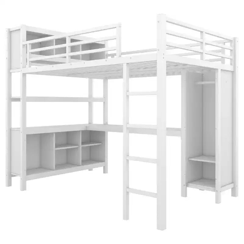 Letto a soppalco Full/Queen con armadio e scrivania a L, letto a castello in metallo resistente con contenitore, letto a soppalco alto per ragazzi e adulti