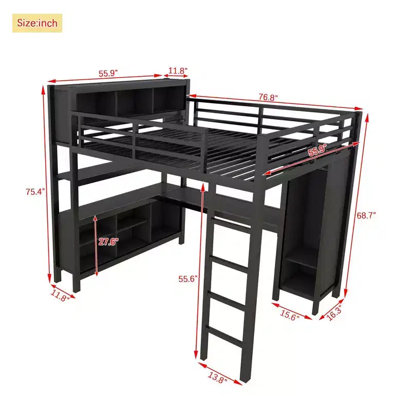 Letto a soppalco Full/Queen con armadio e scrivania a L, letto a castello in metallo resistente con contenitore, letto a soppalco alto per ragazzi e adulti