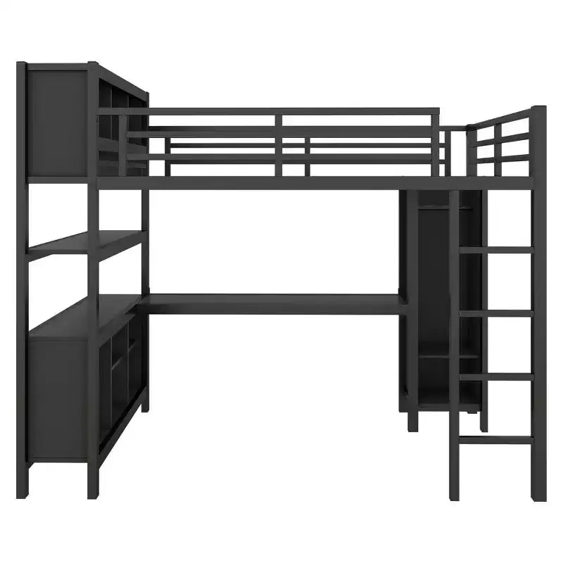 Letto a soppalco Full/Queen con armadio e scrivania a L, letto a castello in metallo resistente con contenitore, letto a soppalco alto per ragazzi e adulti