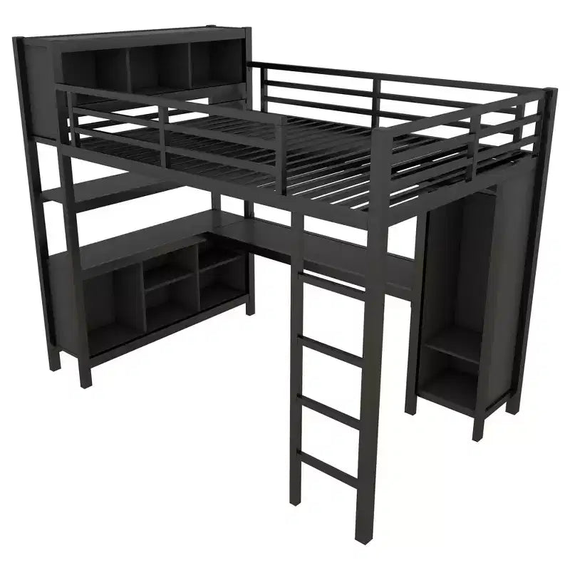 Letto a soppalco Full/Queen con armadio e scrivania a L, letto a castello in metallo resistente con contenitore, letto a soppalco alto per ragazzi e adulti