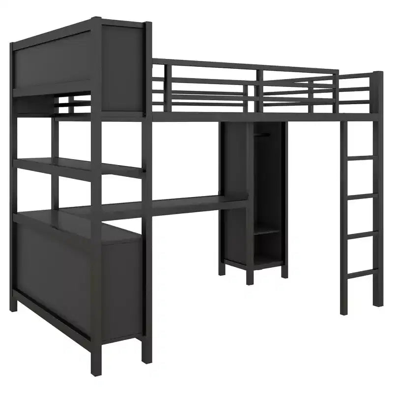 Letto a soppalco Full/Queen con armadio e scrivania a L, letto a castello in metallo resistente con contenitore, letto a soppalco alto per ragazzi e adulti