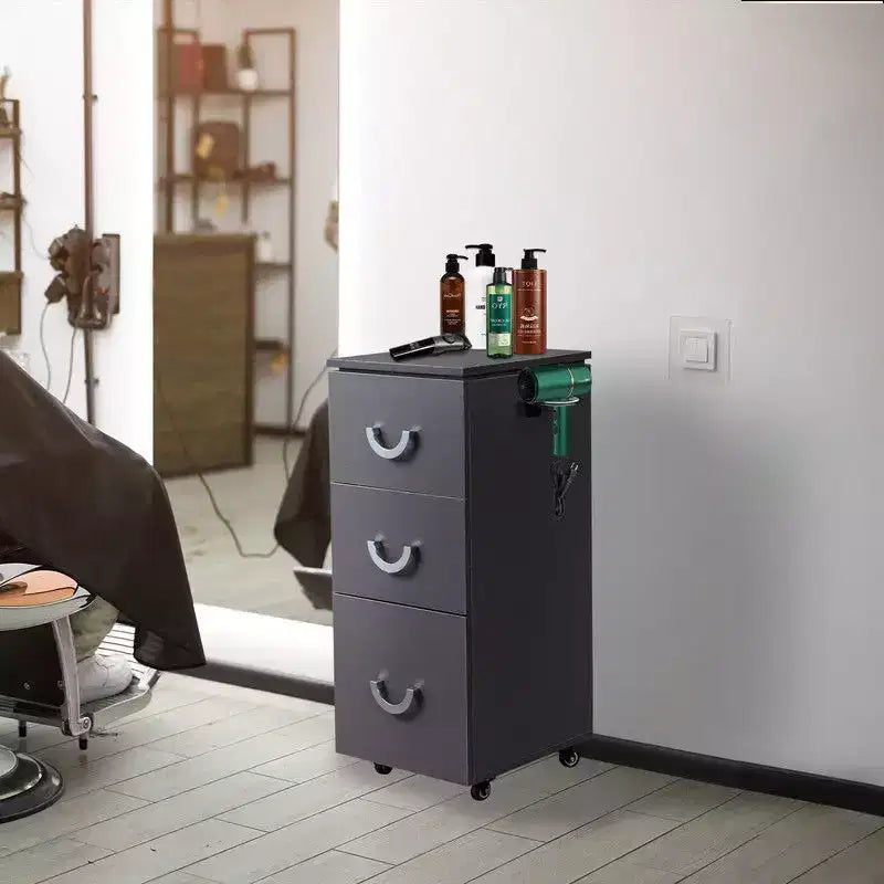 Carrello trolley da salone con ruote, 3 cassetti, portautensili laterali