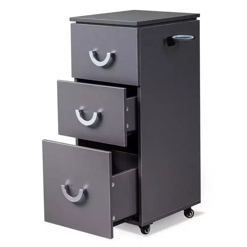 Carrello trolley da salone con ruote, 3 cassetti, portautensili laterali